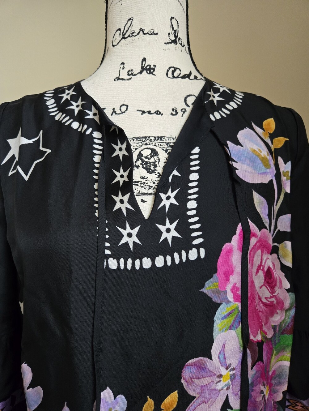 Johnny Was Hailee Mini Dress Womens XS Black Floral Silk Blend - Picture 2 of 12